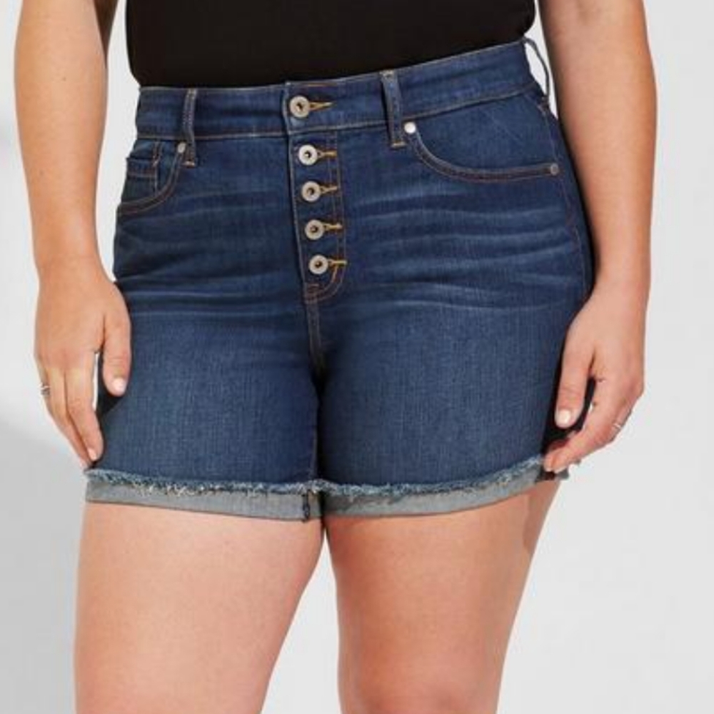 TORRID Plus Size 5 In Stretch High Rise Waisted Denim Jean Shorts Button Fly